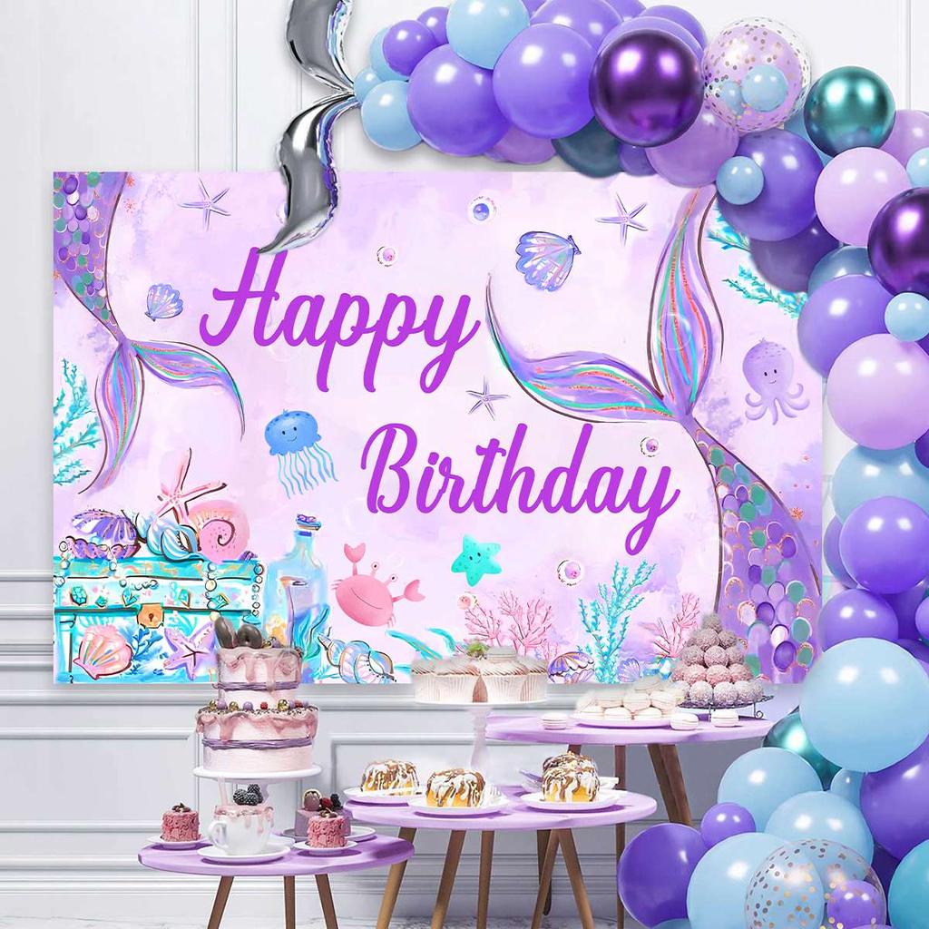 Zestaw naczyń jednorazowych Syrenka Talerze papierowe Kubki Mała Syrenka Dekoracje na przyjęcie urodzinowe Dziewczęce Baby Shower Artykuły imprezowe