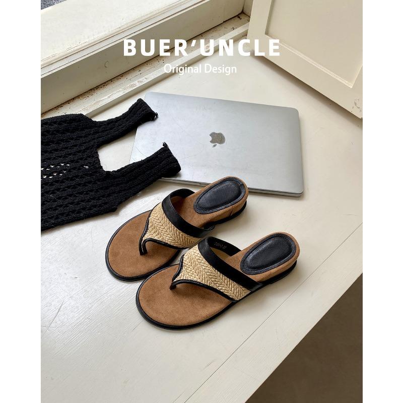 

Sheepskin version! Flip-flops, design sense 4cm thickened bottom cool slippers women wear summer pinch slippers 40