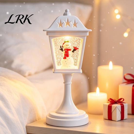 Cozy Room Decoration Christmas Snow Sphere Lamp, Retro Street Lamp Design, Santa Small Plastic Night Light Snowman Tree for Bedroom, Tabletop