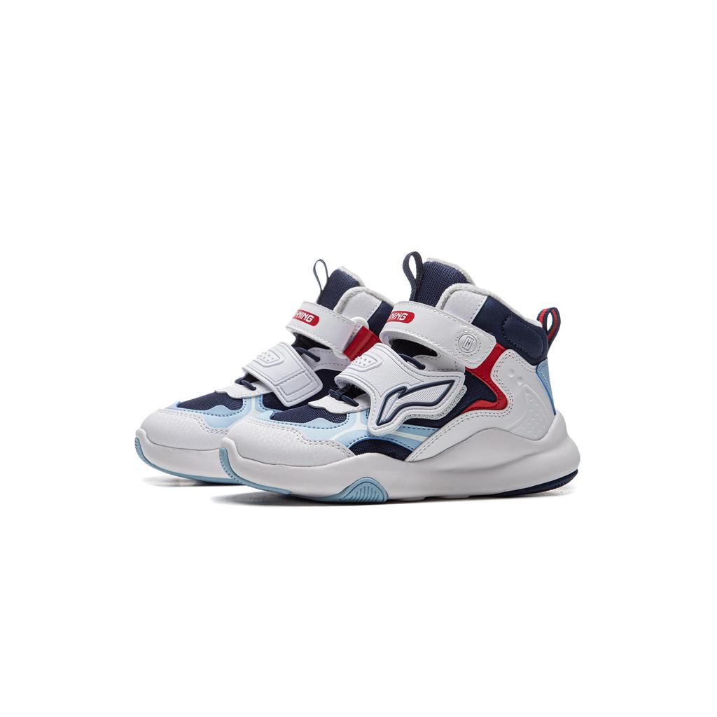 Li Ning Kids Comfortable Versatile High-Top Sneakers Kids Sneakers Standard-White Deep-Navy-Blue Aurora-Blue YKNT150-7