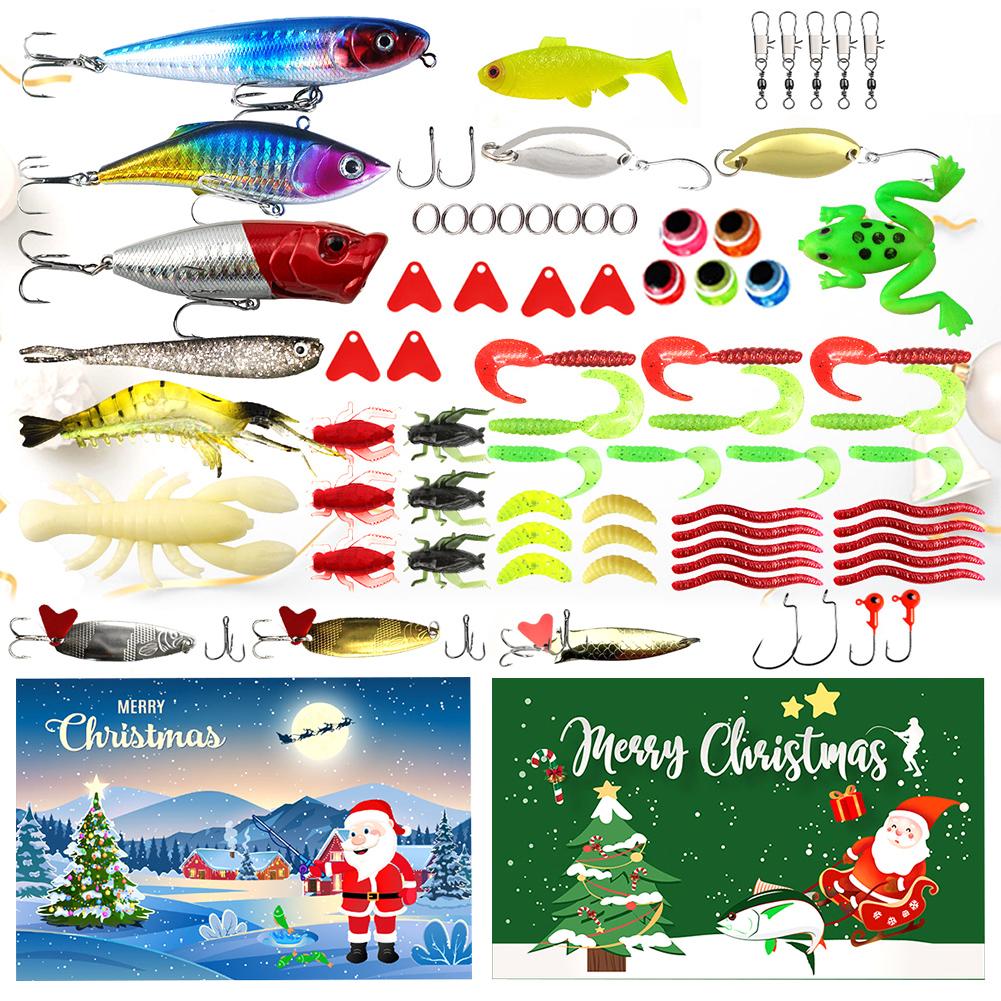 78 Stück 24 Tage Angelköder Countdown-Kalender Weichköder Spinner Minnows Weihnachts-Countdown-Kalender Überraschung Weihnachten Geschenke für Männer