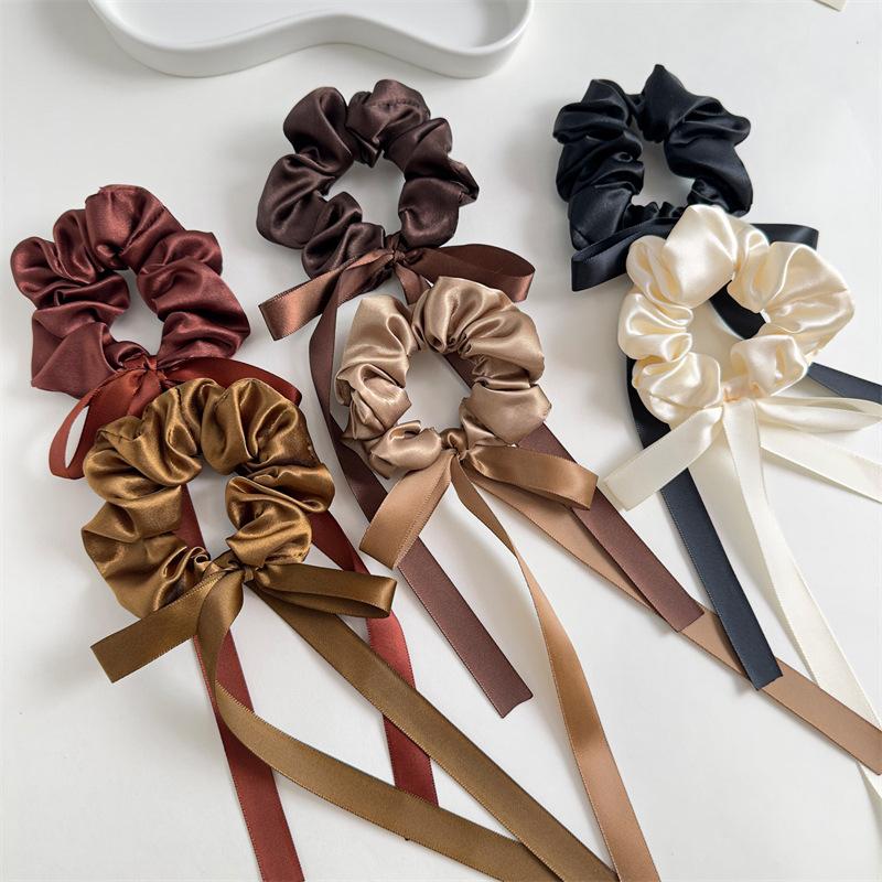 Korea Style Scrunchie High Sense Hair Bows Ribbon Girls Ponytail Hair Ropes Silk Elastic Hair Scrunchies Bows Hair Accessories
