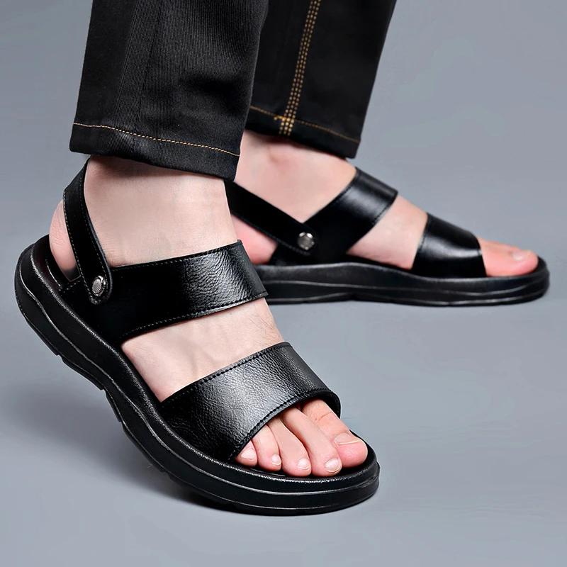 Fashion Quality Handmade Flats Summer Sandals Breathable Leather Outdoor Men Sandals Antiskid Beach Sandal Luxury Dual-purpose Slippers