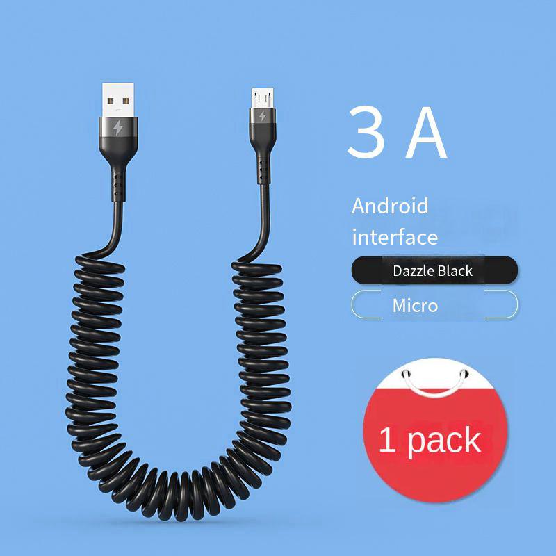 Spring Telescopic  66W 5A Fast Charging Type C Data Cable USB 3A Micro Car Phone Charger for iPhone13 14 Pro Sumsung Xiaomi POCO