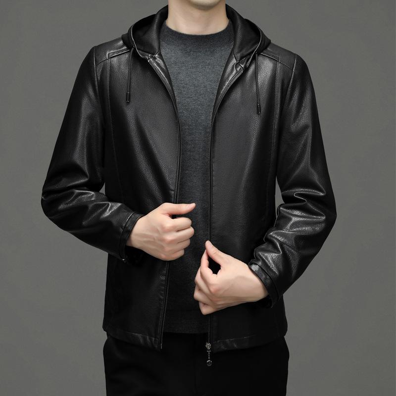 

Мужская куртка из овчины на весну и осень с капюшоном, деловая повседневная мужская куртка для папы из мягкой кожи 195