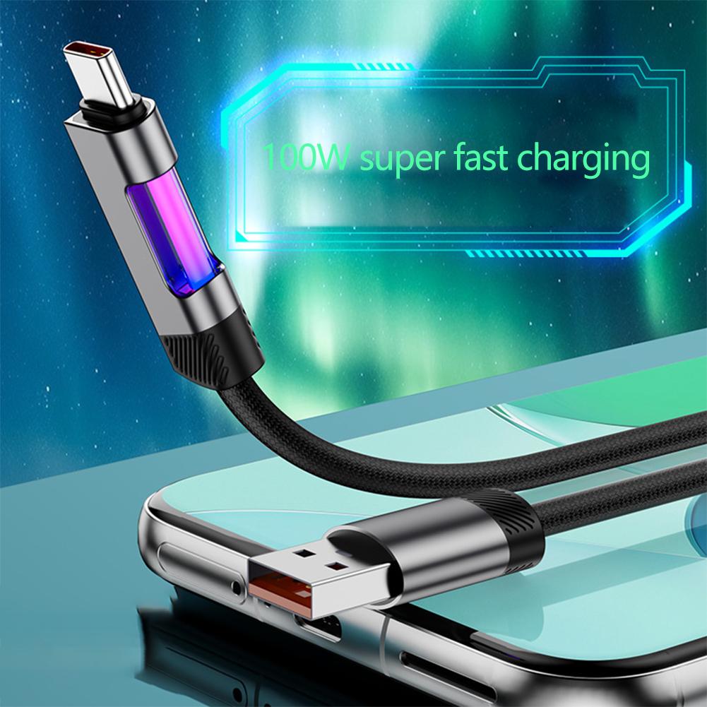 RGB Fast Charging Cable 100W 6A USB Type C Charge Cable with RGB Ambient Light