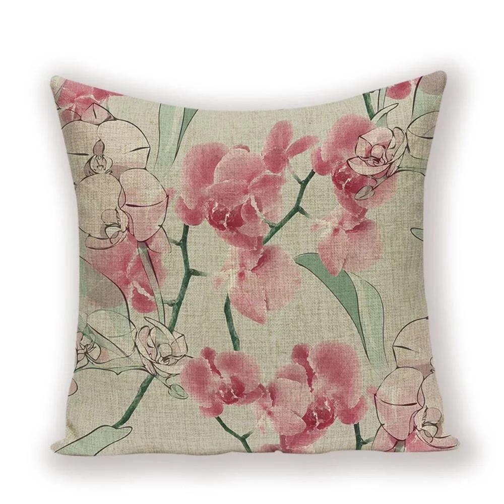 Vintage Floral  Linen Pillow Case Sofa Living Room Seat Car Soft Cushion Cover Home Decorative Pillowcase 45*45cm