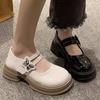 Korean Version of White Retro Pearl Small Leather Shoes for Women's 2025 Summer Shallow Mouth Versatile College Style Thick-soled Round Head Mary Ja