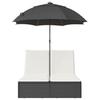 Double Sun Lounger with Cushions & Sun Umbrella Black Poly Rattan