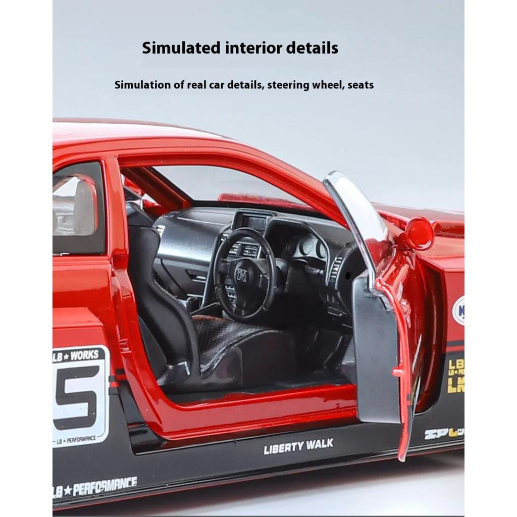 1/24 Scale Nissan GTR Skyline Alloy Car Model W/Authentic Sound Effects - Premium Toy for Kids and Collectors, Fast Furious Inspired