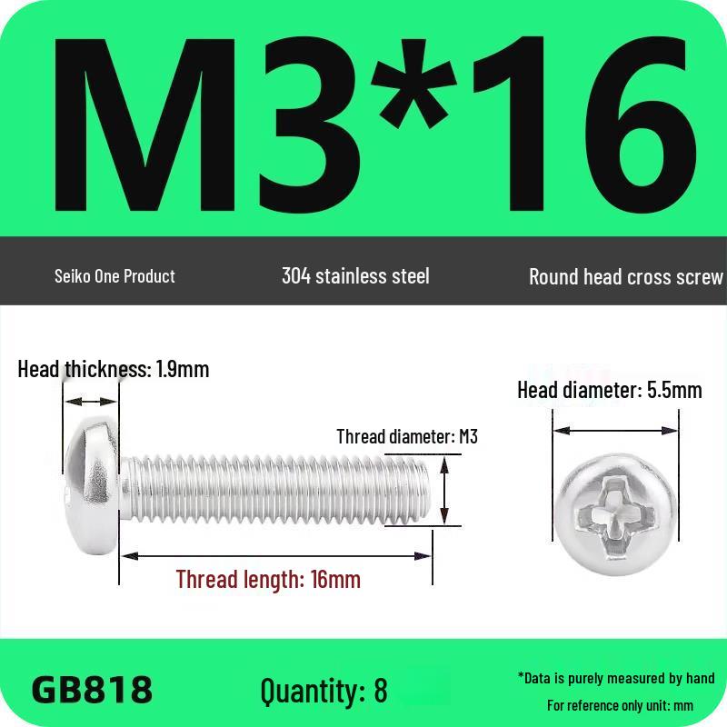Phillips Pan Head Machine Screws, 304 Stainless Steel, Sizes M1-M10