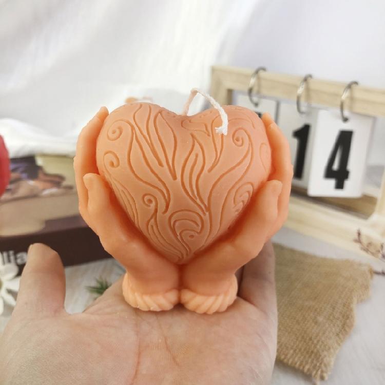 Hand Holding Heart Candle Mold 3D Heart Shape Candle Silicone Mold DIY Soap Mold