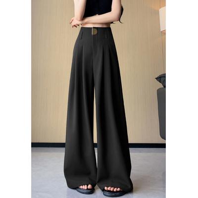 Spring Summer Women's High Waist Suit Wide Leg Full Pants Buttons Female Elegant Minimalism Straight Loose Trousers