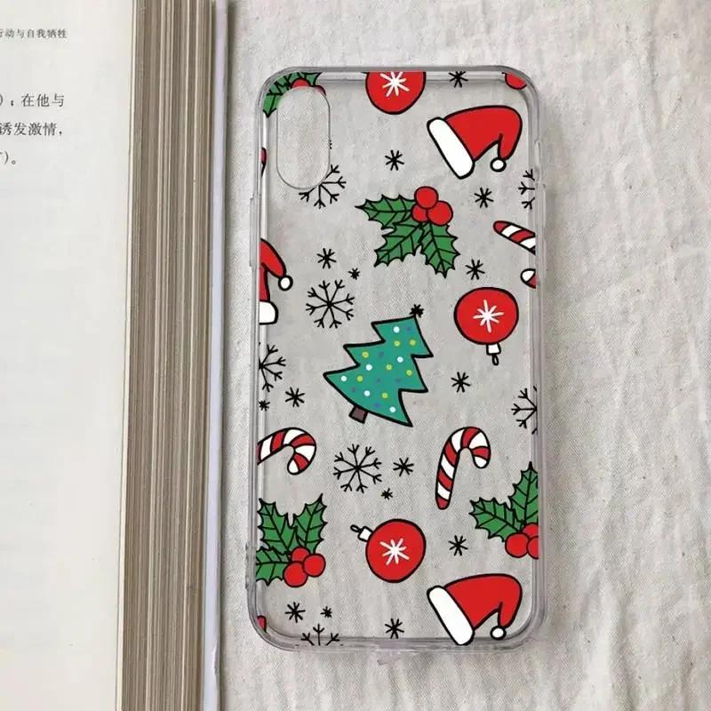New Year Merry Christmas Phone Case For iPhone 16 15 14 13 12 11 Pro Max Mini 7 8 Plus SE Clear Coque Shell Cartoon Cover Fundas