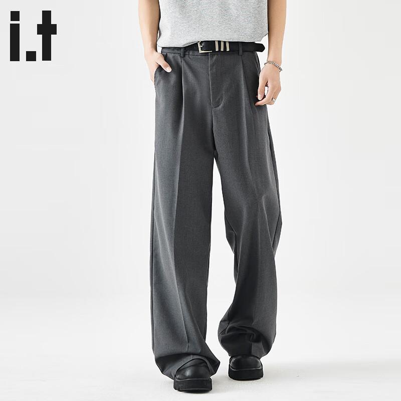 :CHOCOOLATE Commuter Anti-Wrinkle Dress Pants for Men, Spring And Summer Thin Loose Straight-Leg Draping Casual Trousers, Gray, 2XL