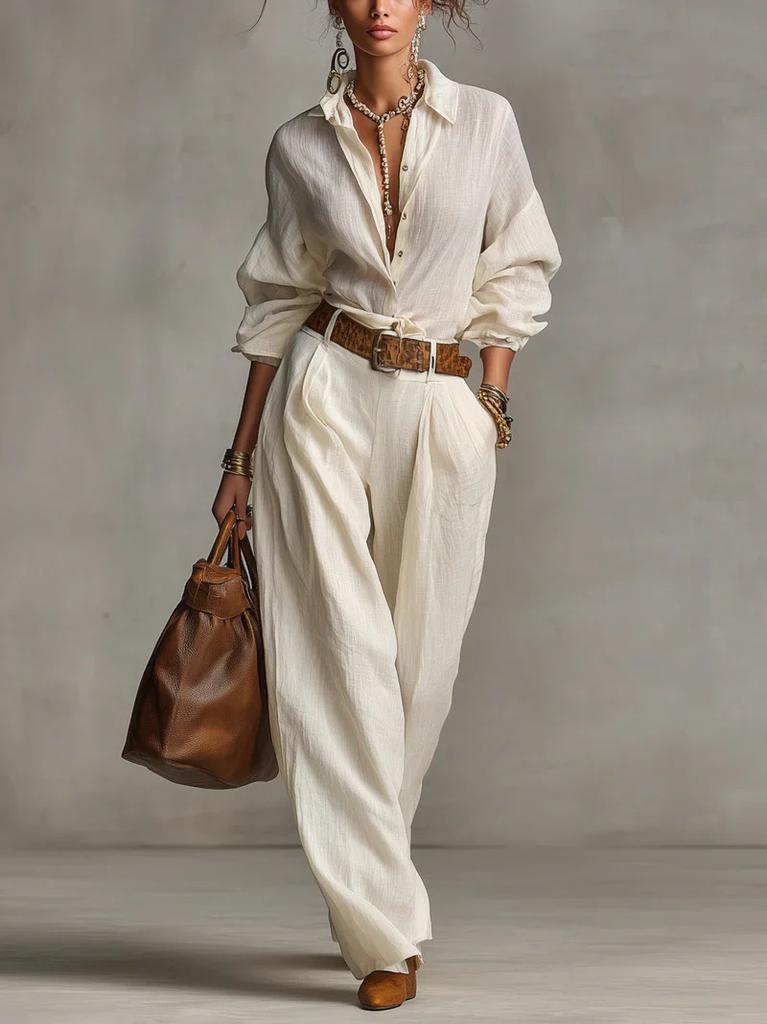 Cross-border foreign trade solid color women's clothing 2026 independent station long-sleeved button-up decorative shirt two-piece set women's