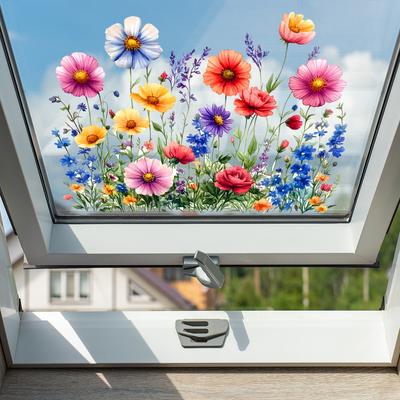 Bunte florale Balkon Glasfenster Heimverschönerung und Dekoration Statische Elektrizität Fensteraufkleber