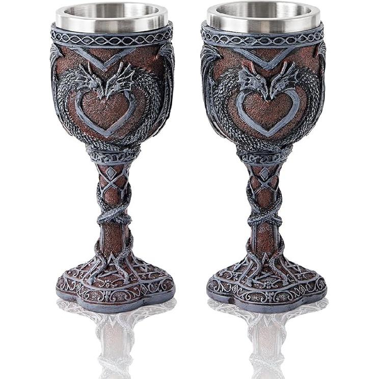 Blue Dragon Goblet Stainless Steel Dungeons and Dragons Gift Chalice Wine Goblet 7 Oz. (Blue Sword Dragon)