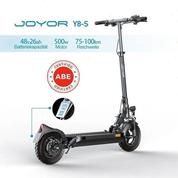 JOYOR Y8-S - Scooter électrique -- Moteur 500 W - Vitesse maximale 20 km/h - Batterie 48 V-26 Ah - Noir