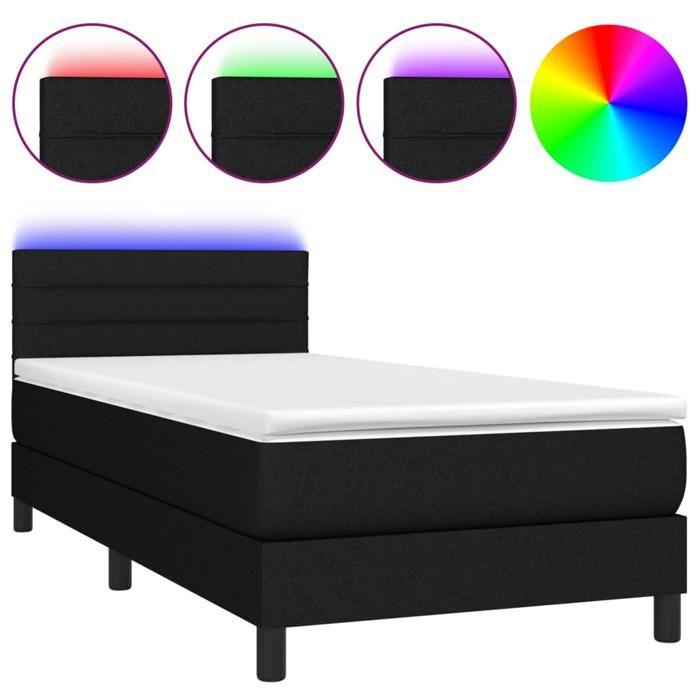 Maison Exclusive - Sommier à lattes de lit avec matelas et LED Noir 90x200cm Tissu