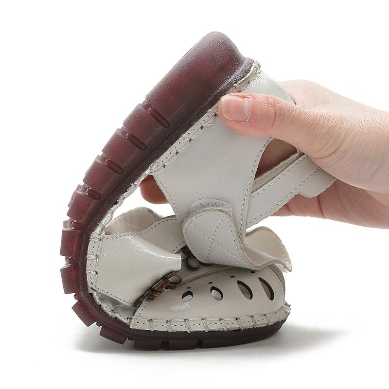 Fashion GKTINOO Summer New Handmade Women's Shoes National Style Genuine Leather Hollow Women's Sandals Soft Flat with Sandals