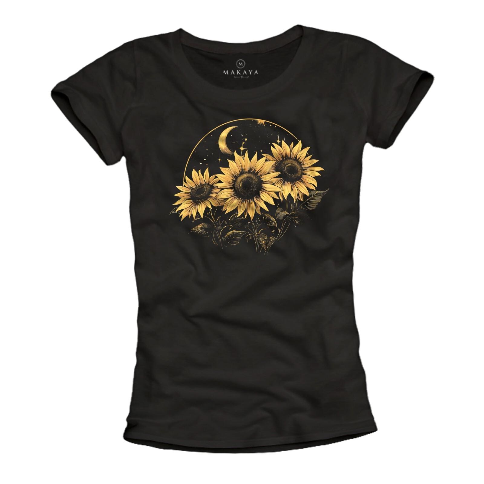 

26 Women s Floral Sunflowers Shirt Tee Floral Top Black Floral Print- Unisex T-Shirt L