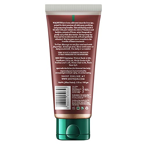 Biotique Walnut Face Scrub For Glowing Skin – 100% Natural Exfoliator For Dry Skin, 100g Organic Skincare