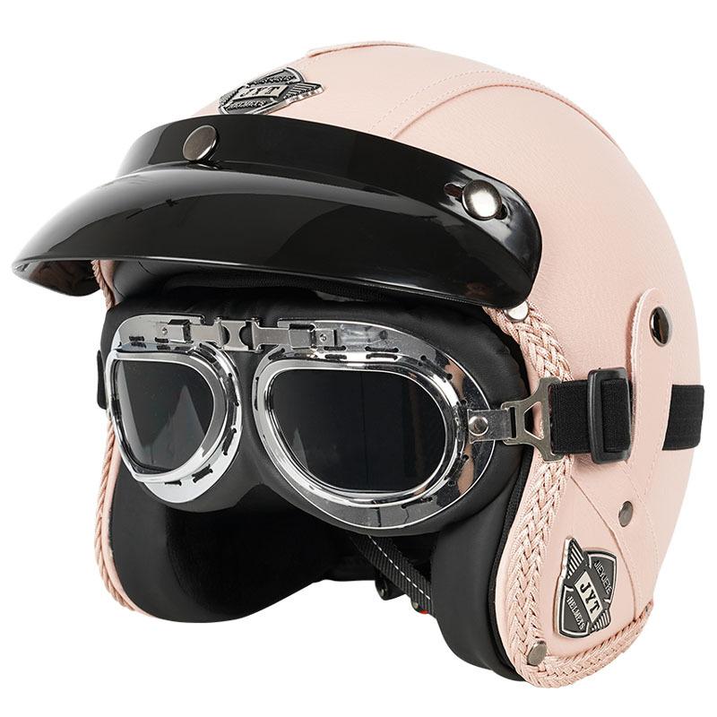 Casco de motocicleta Harley Prince Cruiser retro con certificación 3C, de cuero, para hombre y mujer, para todas las estaciones, para motocicleta eléctrica, 3/4/5
