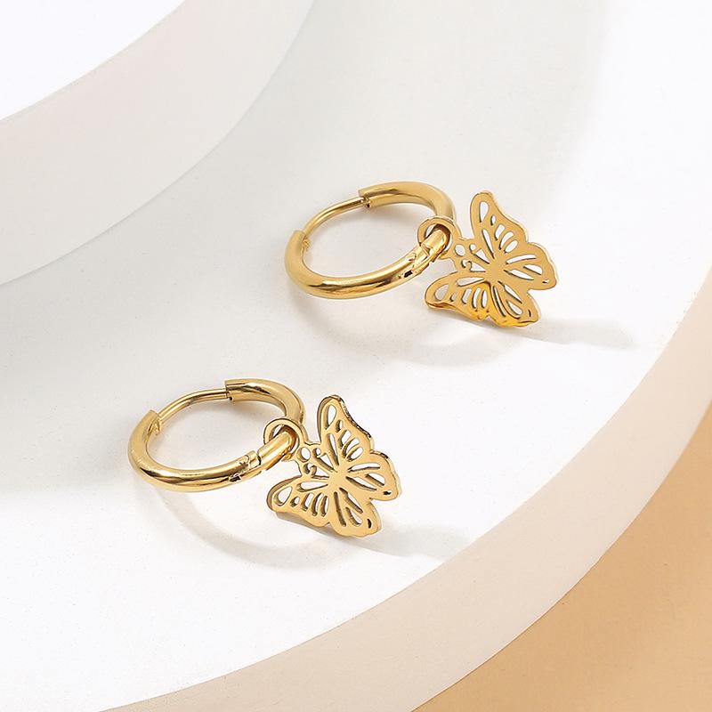 

Elegant European and American Butterfly Drop Earrings – Minimalist, Feminine Stainless Steel Design 18K