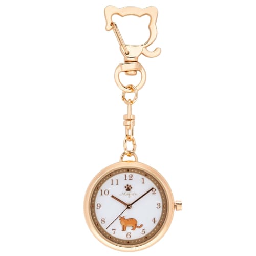 Fieldwork Women's Analog Pocket Watch with Keychain, Cat Design, Pink Gold and Brown, Catomi JN030-1