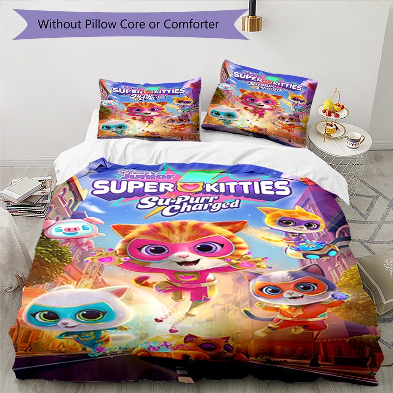 3pcs SuperKitties Bedding Set Duvet Cover Closure Includes 1 Duvet Cover & 2 Pillowcases, Soft and Comfortable for All Seasons.