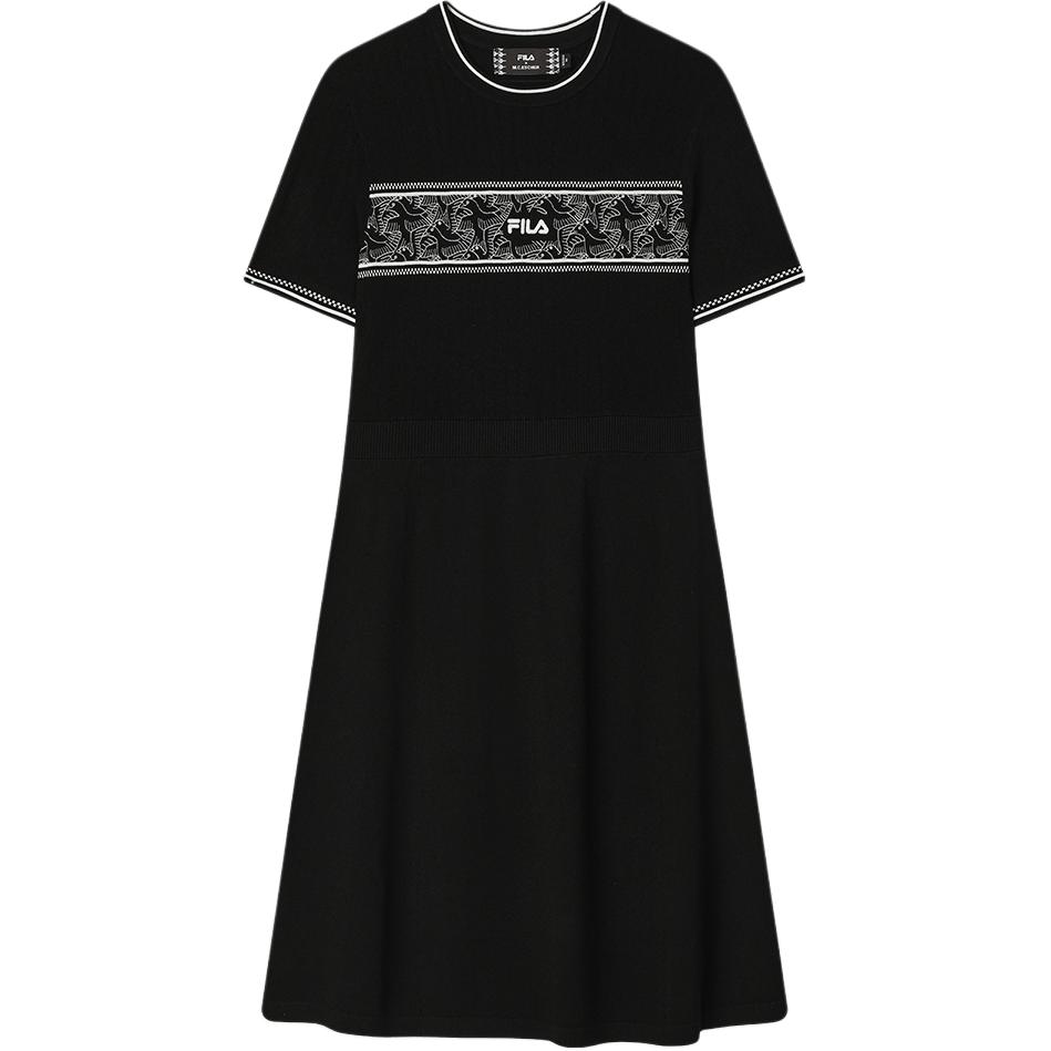 Fila X M.C. ESCHER Heritage Series Fashion Casual Woven Short Sleeve Dress Women Dresses Black F11W538311F-BK