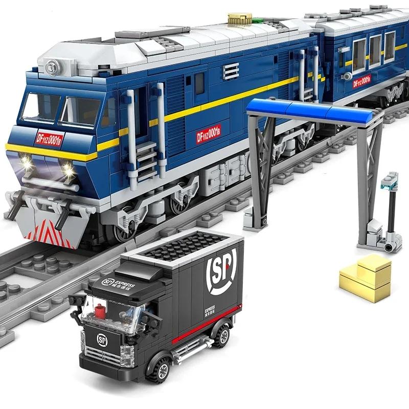 City Technical Power Function Diesel Rail Train Cargo with Tracks Set Model Building Blocks Toys Bricks Adult Boys Children Kids Birthday Gift