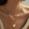Vintage Gold Color Multi-layer Chain Stacked Necklace For Women Trendy Minimalist Geometric Pendant Necklaces Party Jewelry Gift