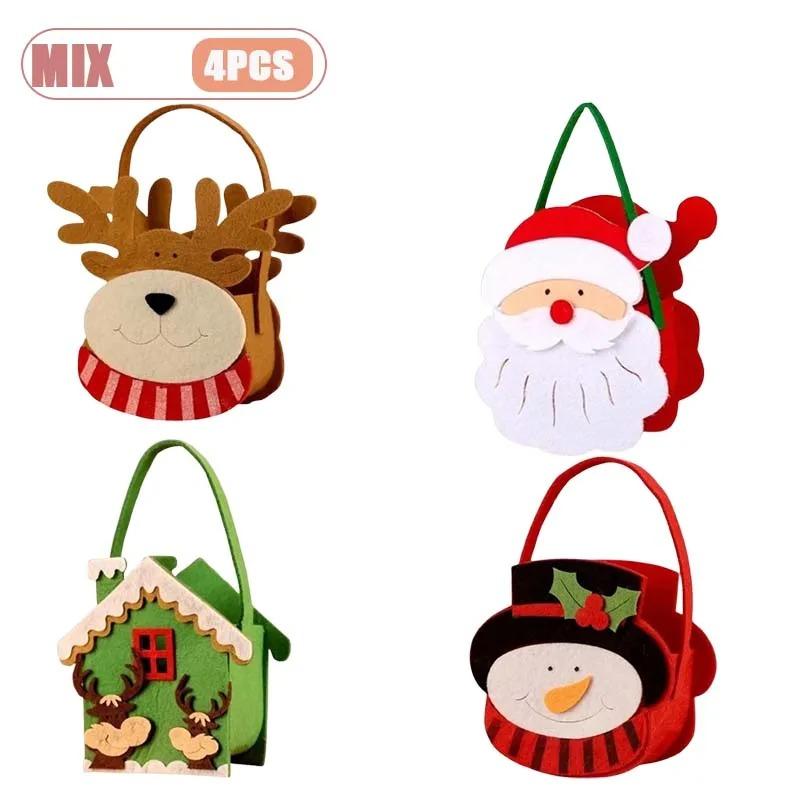 1-8PCS Christmas Felt Handbag Cute Cartoon Candy Gift Bag for Kids Decorative Hand Carry Holiday Tote for Children