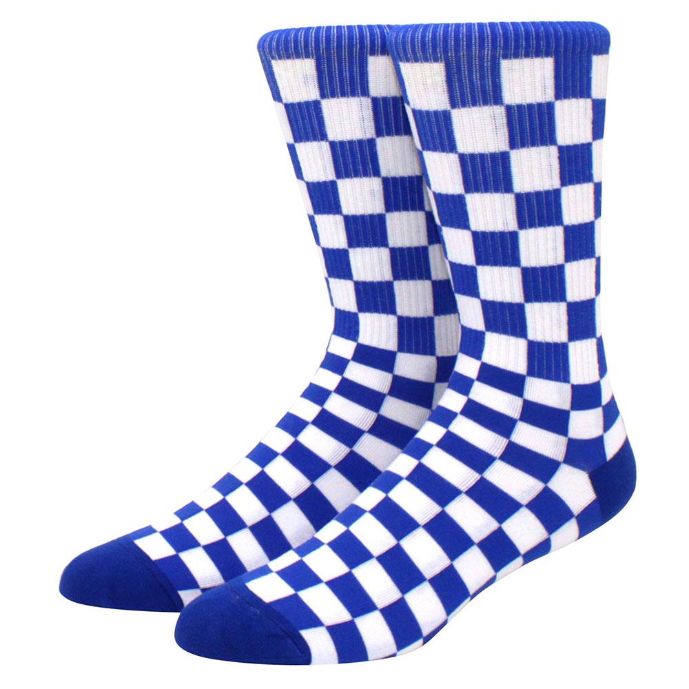 1 paire de chaussettes amusantes de skateboard hip hop à carreaux et flammes éclair pour hommes