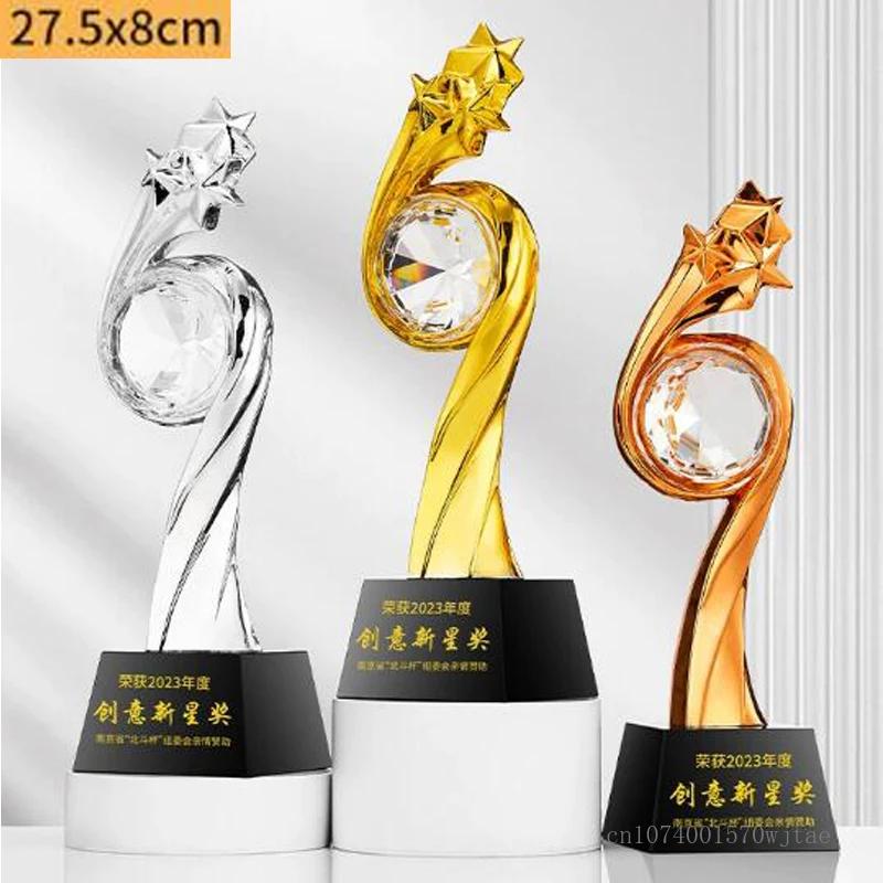 Individuell Kreative Flügel Goldene Ähre Weizenähre 5 Sterne Harzmedaille, Auszeichnung für hervorragende Mitarbeiter, Heimdekoration Kristallpokal 1 Stück