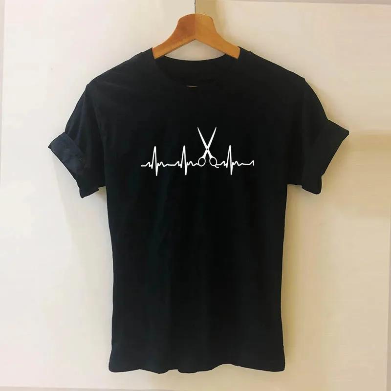 Hairdresser Arms T-Shirt Ladies Short Sleeve O-Neck Hairdresser T-Shirt Girls Ladies Scissors Clothing Top