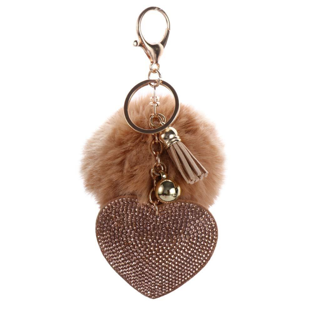 Decoration Interior Accessories Pompom Keychains Rhinestone Keyrings Bag Pendant Rhinestone Heart