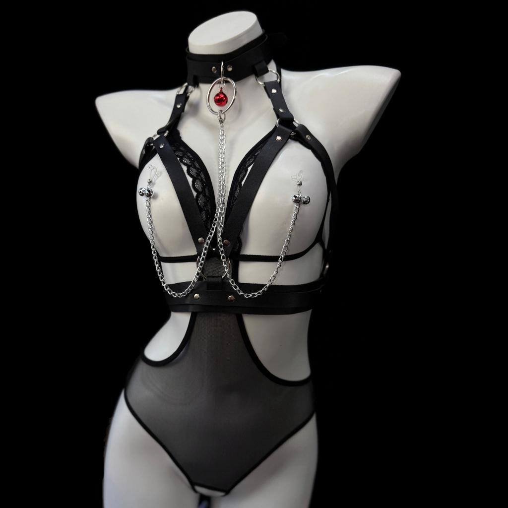 BDSM Sexy Metal Chain Linked Nipple Cover With Choker Reusable Women Bondage Choker Collar Body Chain Sex Games Toys for Women
