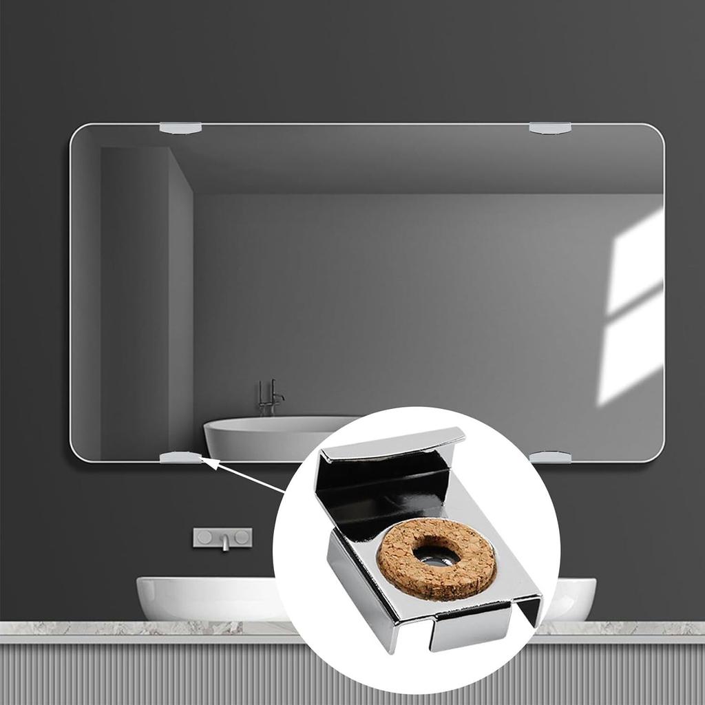 4 Pcs Mirror Bracket, Square Mirror Bracket, Frameless Glass Wall Mount