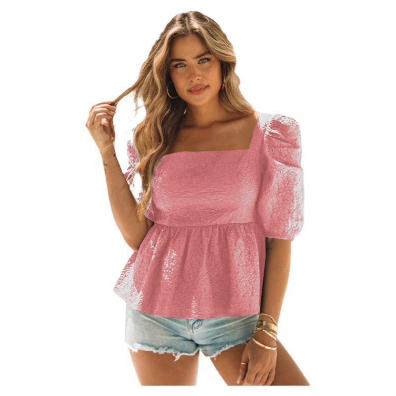 YYFS Γυναικεία μόδα Casual καλοκαιρινή άνοιξη μονόχρωμη στάμπα κοντομάνικο τετράγωνο γιακά μπλούζες και πουκάμισα