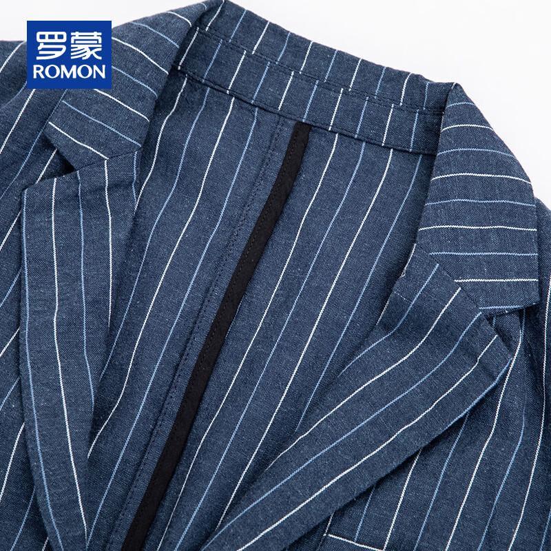 ROMON Men's Spring Autumn Linen Blend Slim Fit Striped Blazer