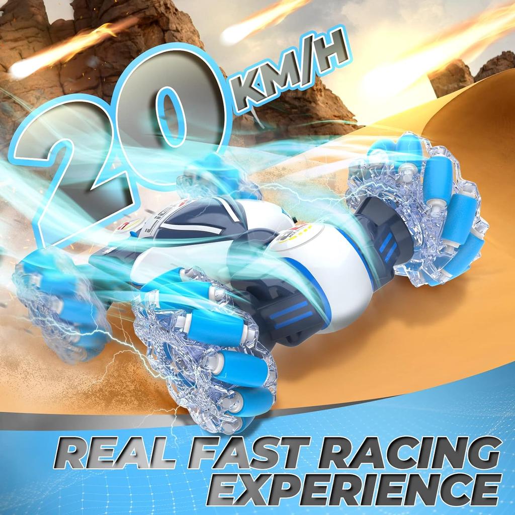 Gesture RC auto ručně ovládané kaskadérské auto pro chlapce ve věku 6–12 let, 4WD 2,4 GHz dálkové ovládání, senzor gest, autíčka Drift Twist s lehkou hudbou