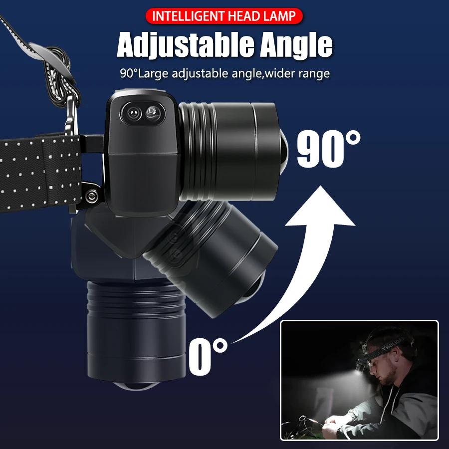 Powerful LED Headlamps White/Warm Light Rechargeable Headtorch Blue/Purple Light Detection Flashlights Emergency Headlight