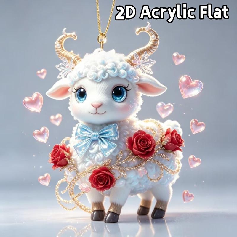 2D Flat Goat Car Rearview Mirror Hanging Ornament Acrylic Pendant Christmas Tree Decoration Bag Charms