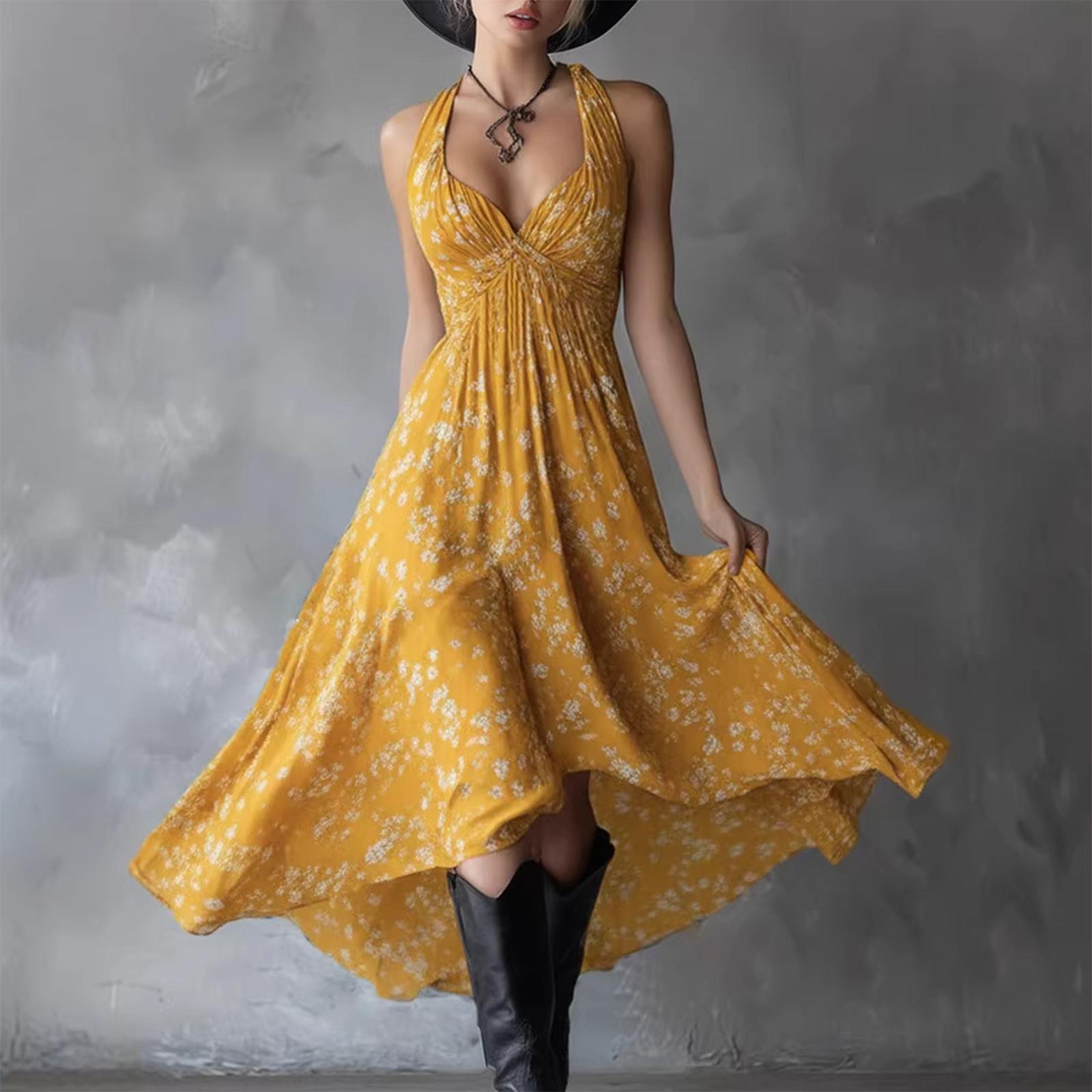 Ladies  Casual And Fashionable V-neck Floral Print Dress XXL