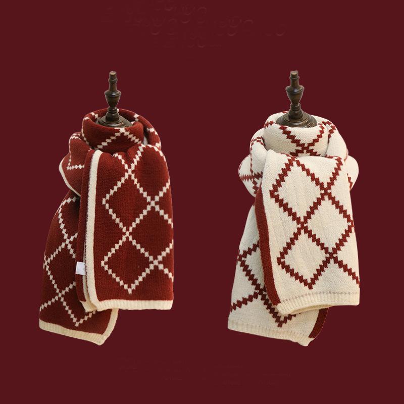 

Tonglu red new scarf women s winter Christmas knitted wool scarf versatile thickened warm student tide