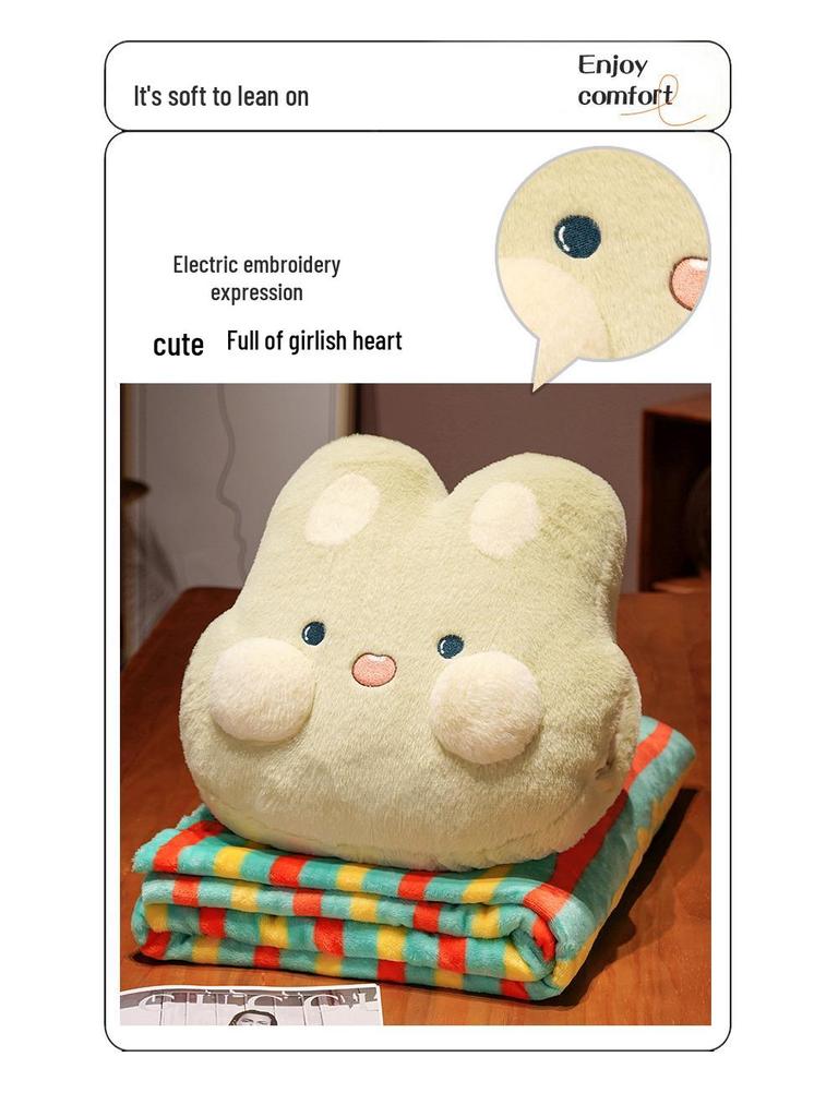 Adorable Rabbit 3-in-1 Air Conditioning Blanket, Throw Pillow, and Nap Pillow for Stomach Sleeping