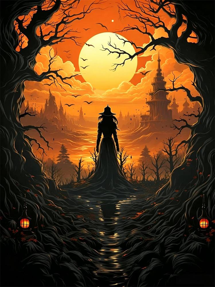 5D Diamond Painting Halloween Fantasy Dark Style Decoration DIY Full Diamond Mosaic Inlaid Cross Stitch Set Gift